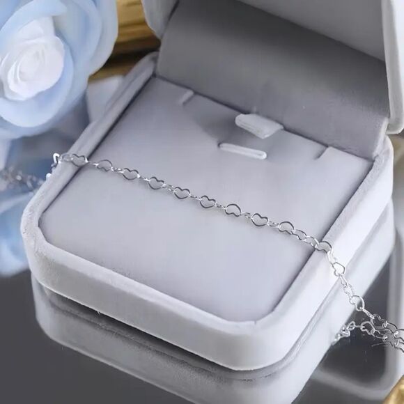 Stainless Steel Hollow Heart Link Chain Bracelet Adjustable Fashion Dainty New - Picture 1 of 6